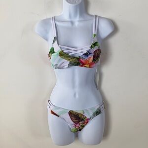 TiniBikini Floral print + white Reversible, Size S‎
